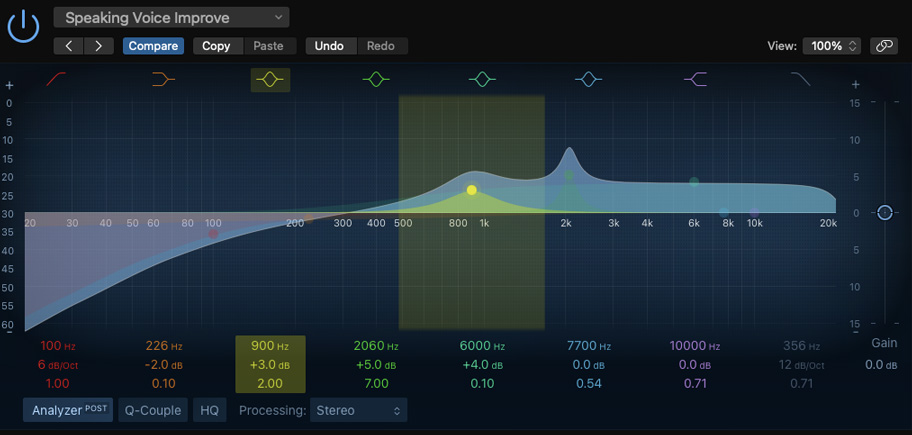 Logic Pro's parametric EQ. Notice the filter type icons along the top.