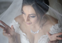 High-angle shot of bride