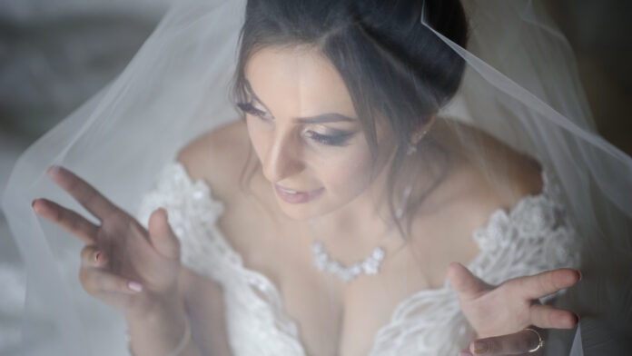 High-angle shot of bride