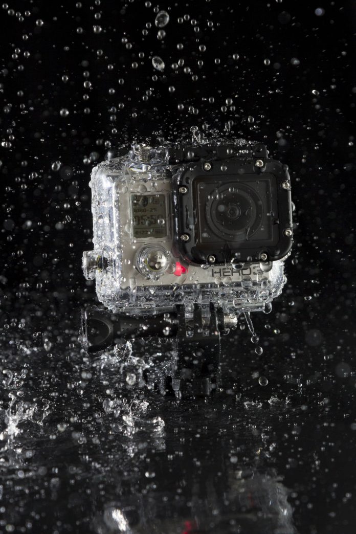 shot of a GoPro camera getting wet