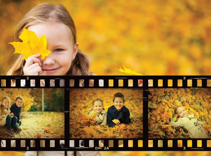 Photo montage of children in fall