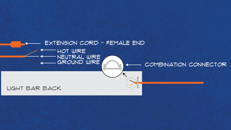 Diagram showing an extension cord attached to light bar.