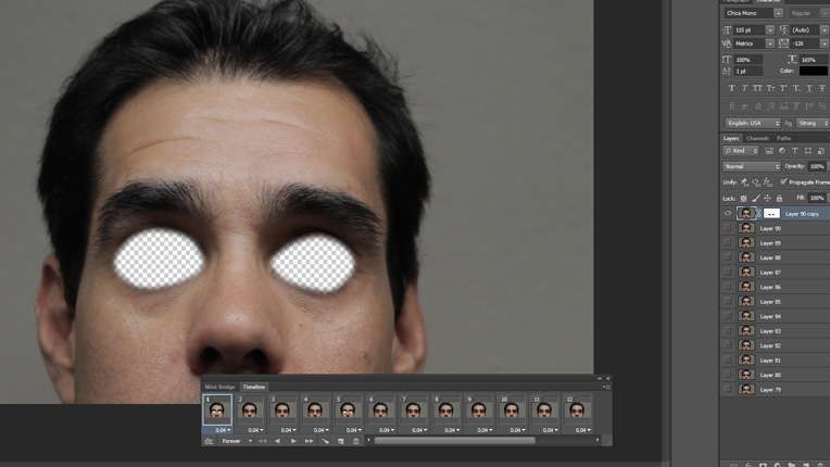 Editing interface with model - eyes masked out