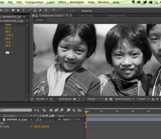After Effects interface with black and white shot